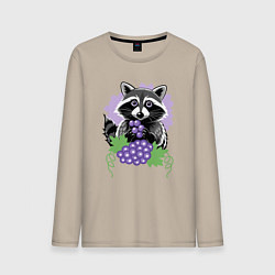Лонгслив хлопковый мужской Енот и виноград, цвет: миндальный