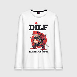 Лонгслив хлопковый мужской DILF damn I love frogs, цвет: белый