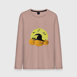 Лонгслив хлопковый мужской Зловещие тыквы, цвет: пыльно-розовый
