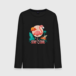 Лонгслив хлопковый мужской Тропический фламинго, цвет: черный