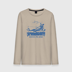 Лонгслив хлопковый мужской Енот лежит на диване и чилит, цвет: миндальный