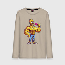 Лонгслив хлопковый мужской Гомер культурист, цвет: миндальный