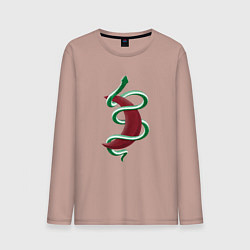 Лонгслив хлопковый мужской Змея вокруг красной луны, цвет: пыльно-розовый