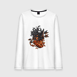Лонгслив хлопковый мужской Волк с цветком, цвет: белый