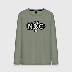 Лонгслив хлопковый мужской New York peace, цвет: авокадо