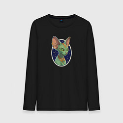 Лонгслив хлопковый мужской Кот сфинкс на фоне звёздного неба, цвет: черный