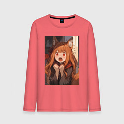 Лонгслив хлопковый мужской Волчица и пряности Холо удивление, цвет: коралловый