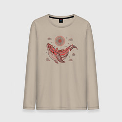 Мужской лонгслив Кит и солнце в стиле мезенской росписи