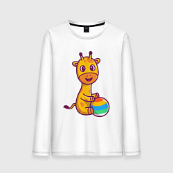 Лонгслив хлопковый мужской Жираф играет в мяч, цвет: белый
