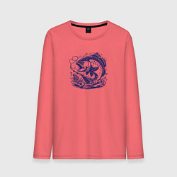 Лонгслив хлопковый мужской Рыба в брызгах воды, цвет: коралловый