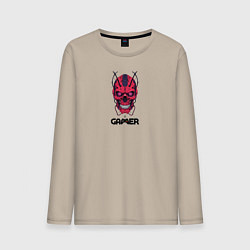 Лонгслив хлопковый мужской Череп геймера красный, цвет: миндальный