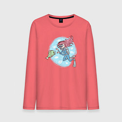 Лонгслив хлопковый мужской Девочка-дайвер и рыбка, цвет: коралловый