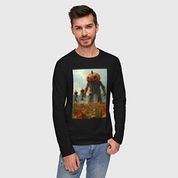 Лонгслив хлопковый мужской Монстры тыквы в поле, цвет: черный — фото 2