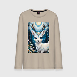 Лонгслив хлопковый мужской Сказочный олененок, цвет: миндальный
