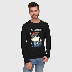 Лонгслив хлопковый мужской We can do it - cat, цвет: черный — фото 2