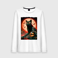 Лонгслив хлопковый мужской Стимпанк кот в очках - нейроарт, цвет: белый