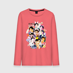 Лонгслив хлопковый мужской Exo together дружная команда, цвет: коралловый