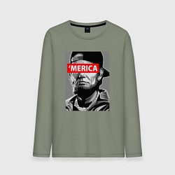 Лонгслив хлопковый мужской Линкольн - Америка, цвет: авокадо