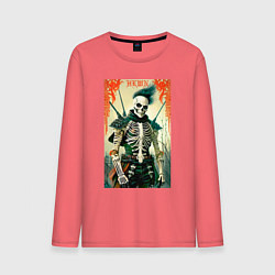 Лонгслив хлопковый мужской Готический скелет - хэллоуин, цвет: коралловый