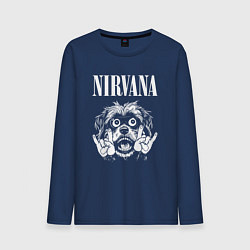 Лонгслив хлопковый мужской Nirvana rock dog, цвет: тёмно-синий