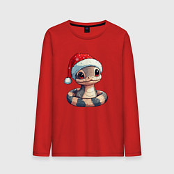 Лонгслив хлопковый мужской Новогодняя полосатая змейка, цвет: красный