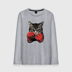 Лонгслив хлопковый мужской Кот боксер, цвет: меланж