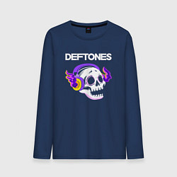 Лонгслив хлопковый мужской Deftones - неоновый череп, цвет: тёмно-синий