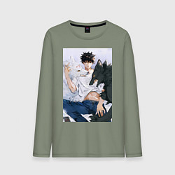 Лонгслив хлопковый мужской Магическая битва Мэгуми Фусигуро арт, цвет: авокадо