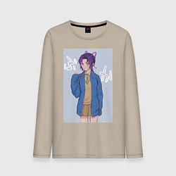 Лонгслив хлопковый мужской Клинок рассекающий демонов Синобу Котё, цвет: миндальный