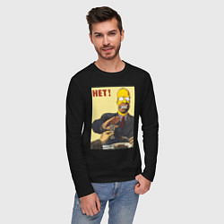 Лонгслив хлопковый мужской Пародия на плакаты СССР Гомер Симпсон, цвет: черный — фото 2
