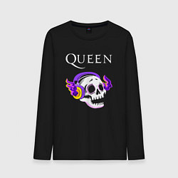 Лонгслив хлопковый мужской Queen - неоновый череп, цвет: черный