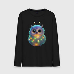 Лонгслив хлопковый мужской Сова с гирляндой, цвет: черный