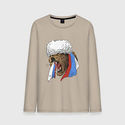 Лонгслив хлопковый мужской Русский медведь арт, цвет: миндальный