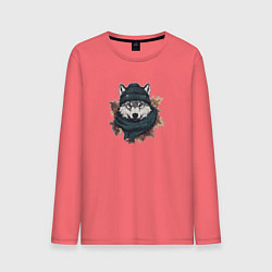 Лонгслив хлопковый мужской Волк в шапке, цвет: коралловый