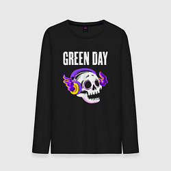 Лонгслив хлопковый мужской Green Day - неоновый череп, цвет: черный