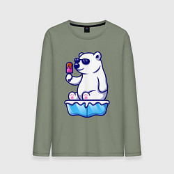 Лонгслив хлопковый мужской Мишка с мороженым, цвет: авокадо