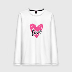 Лонгслив хлопковый мужской Рисованное розовое сердце - love, цвет: белый