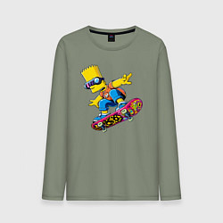 Лонгслив хлопковый мужской Барт Симпсон крутой скейтбордист - нейроарт, цвет: авокадо