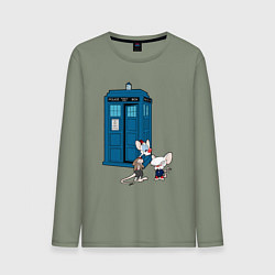 Лонгслив хлопковый мужской Пинки и Брейн возле тардиса, цвет: авокадо
