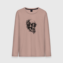 Лонгслив хлопковый мужской Череп с кленовыми листьями, цвет: пыльно-розовый