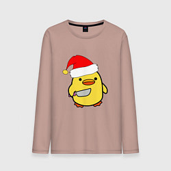Лонгслив хлопковый мужской Новогодняя утка с ножом, цвет: пыльно-розовый