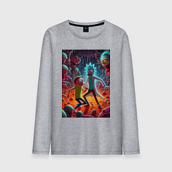 Лонгслив хлопковый мужской Рик и Морти оказались в аду - неоновое свечение, цвет: меланж