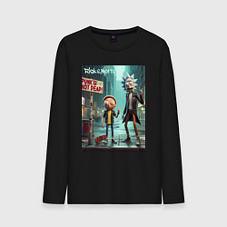 Лонгслив хлопковый мужской Рик и Морти - панк жив, цвет: черный