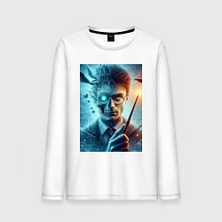Лонгслив хлопковый мужской Harry Potter - wizard with magic stick, цвет: белый