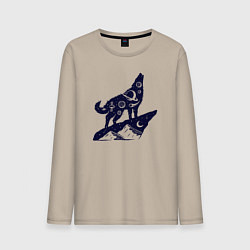 Лонгслив хлопковый мужской Космический волк, цвет: миндальный
