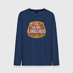 Лонгслив хлопковый мужской Merry christmas, цвет: тёмно-синий