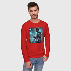 Лонгслив хлопковый мужской Harry Potter with a magic wand - cyberpunk, цвет: красный — фото 2