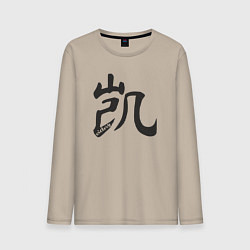 Лонгслив хлопковый мужской Иероглиф победа, цвет: миндальный
