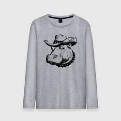 Лонгслив хлопковый мужской Бегемот ковбой, цвет: меланж