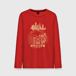 Лонгслив хлопковый мужской Скёль - пивная кружка воина с символикой, цвет: красный